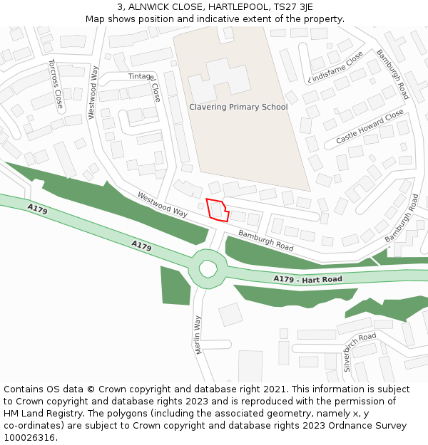 3, ALNWICK CLOSE, HARTLEPOOL, TS27 3JE: Location map and indicative extent of plot