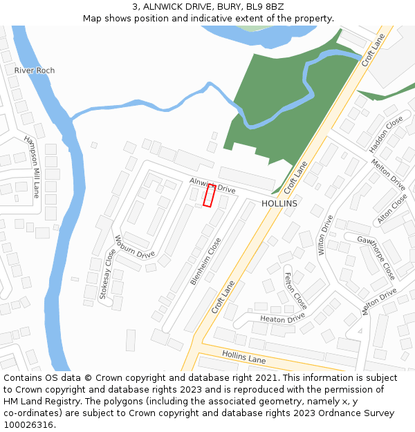 3, ALNWICK DRIVE, BURY, BL9 8BZ: Location map and indicative extent of plot