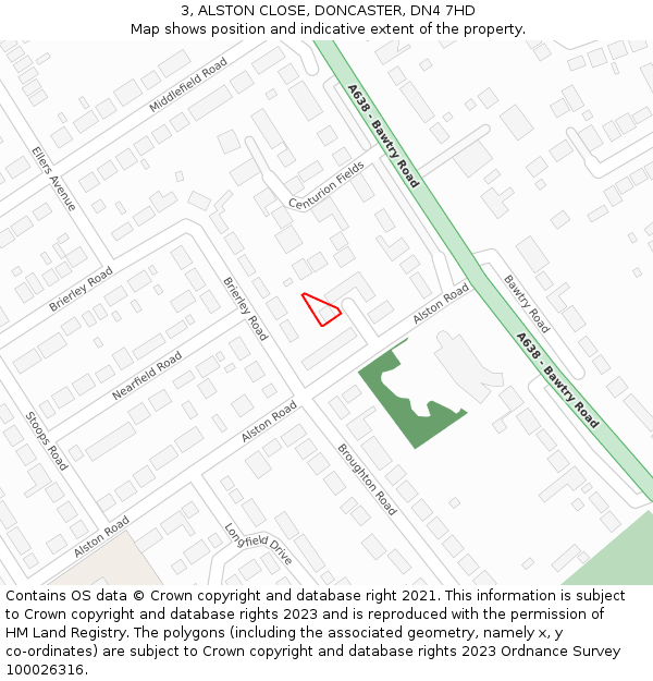 3, ALSTON CLOSE, DONCASTER, DN4 7HD: Location map and indicative extent of plot