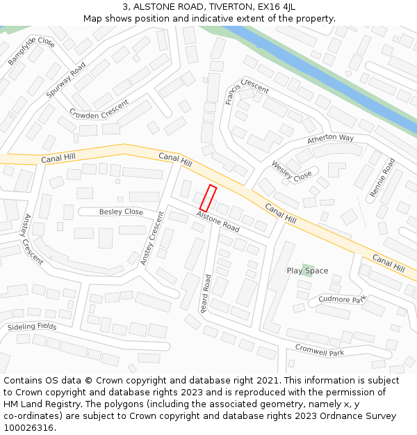 3, ALSTONE ROAD, TIVERTON, EX16 4JL: Location map and indicative extent of plot