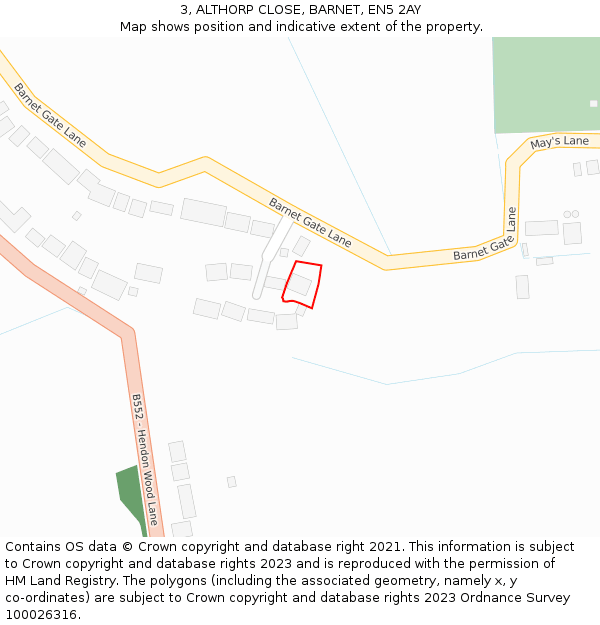 3, ALTHORP CLOSE, BARNET, EN5 2AY: Location map and indicative extent of plot