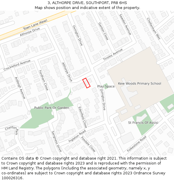 3, ALTHORPE DRIVE, SOUTHPORT, PR8 6HS: Location map and indicative extent of plot