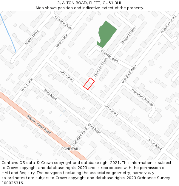 3, ALTON ROAD, FLEET, GU51 3HL: Location map and indicative extent of plot