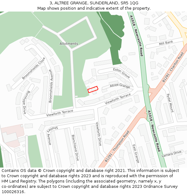 3, ALTREE GRANGE, SUNDERLAND, SR5 1QG: Location map and indicative extent of plot