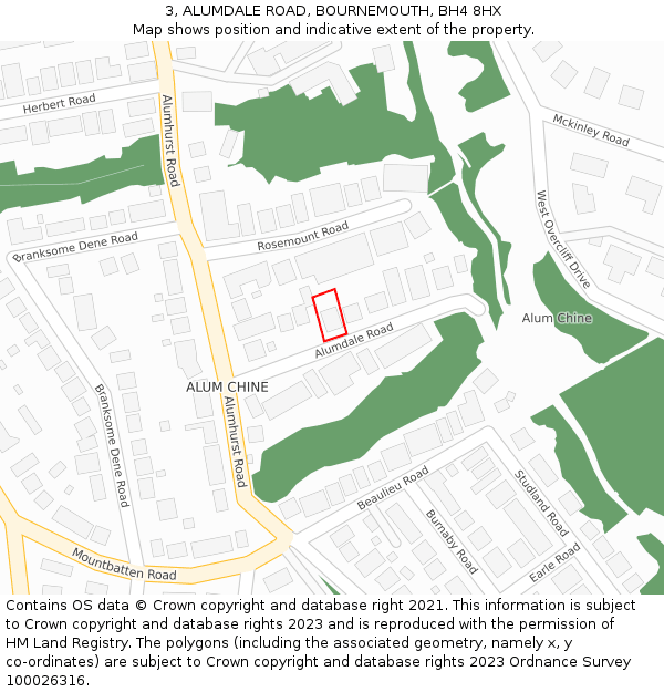 3, ALUMDALE ROAD, BOURNEMOUTH, BH4 8HX: Location map and indicative extent of plot