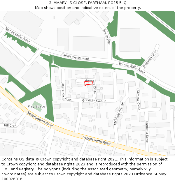 3, AMARYLIS CLOSE, FAREHAM, PO15 5LQ: Location map and indicative extent of plot