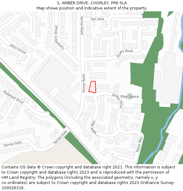 3, AMBER DRIVE, CHORLEY, PR6 0LA: Location map and indicative extent of plot