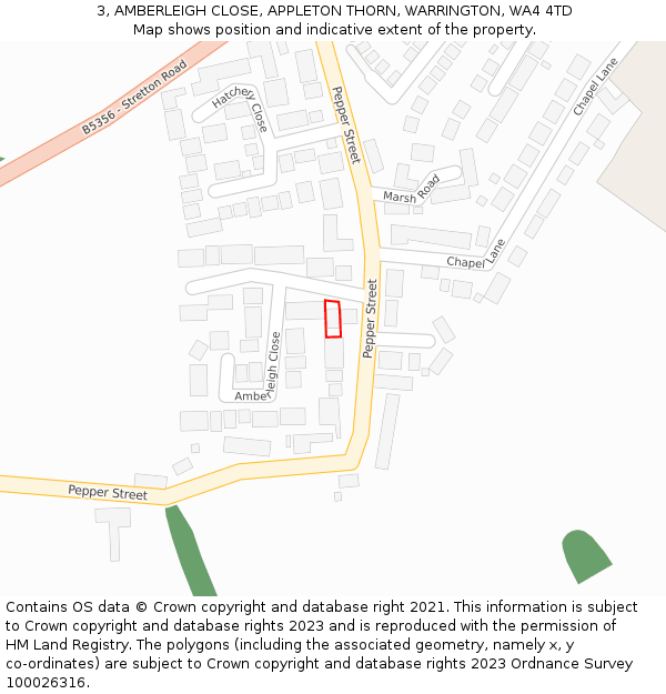 3, AMBERLEIGH CLOSE, APPLETON THORN, WARRINGTON, WA4 4TD: Location map and indicative extent of plot