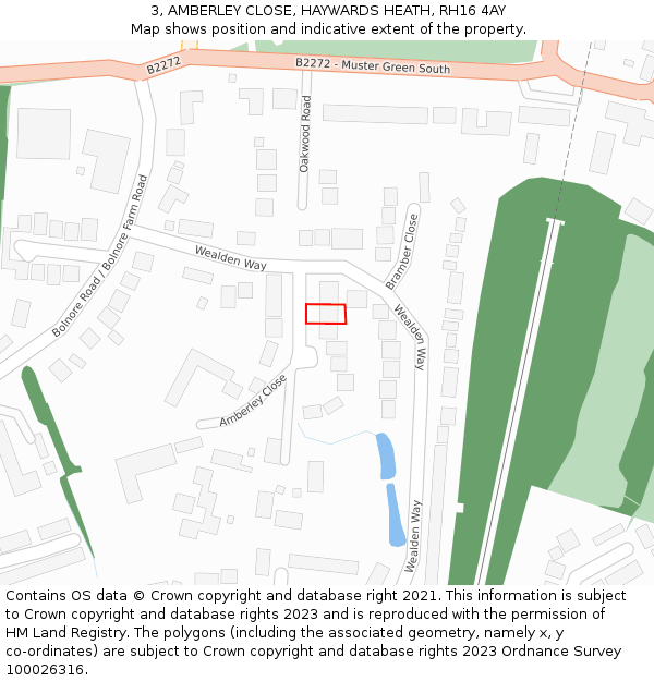 3, AMBERLEY CLOSE, HAYWARDS HEATH, RH16 4AY: Location map and indicative extent of plot