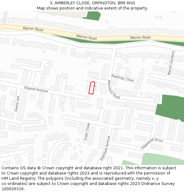 3, AMBERLEY CLOSE, ORPINGTON, BR6 6NG: Location map and indicative extent of plot