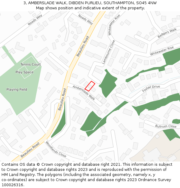 3, AMBERSLADE WALK, DIBDEN PURLIEU, SOUTHAMPTON, SO45 4NW: Location map and indicative extent of plot
