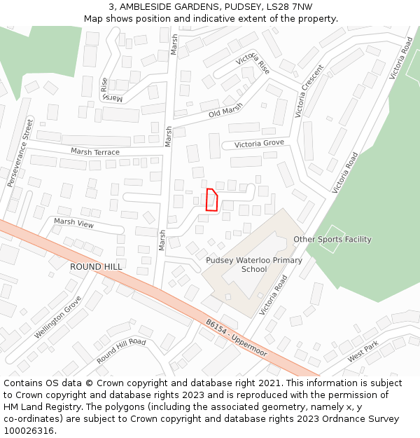 3, AMBLESIDE GARDENS, PUDSEY, LS28 7NW: Location map and indicative extent of plot