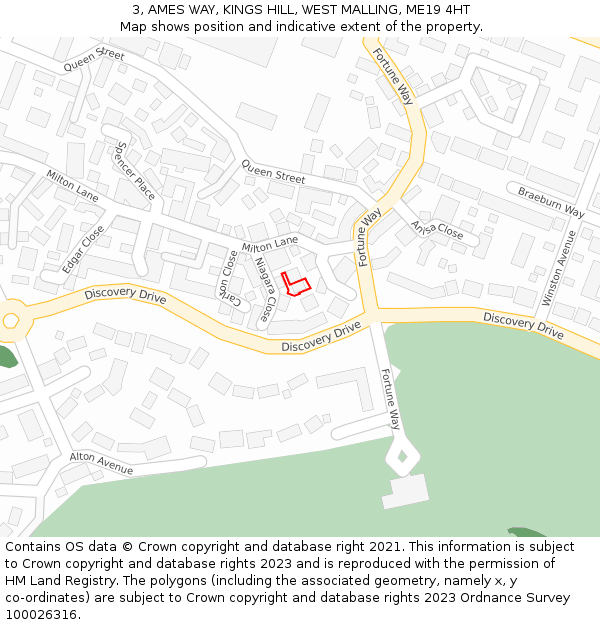 3, AMES WAY, KINGS HILL, WEST MALLING, ME19 4HT: Location map and indicative extent of plot