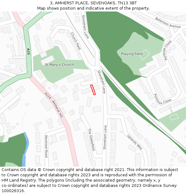 3, AMHERST PLACE, SEVENOAKS, TN13 3BT: Location map and indicative extent of plot