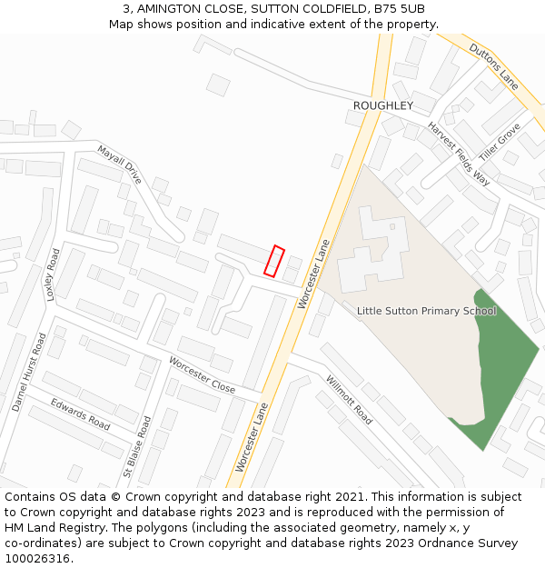 3, AMINGTON CLOSE, SUTTON COLDFIELD, B75 5UB: Location map and indicative extent of plot