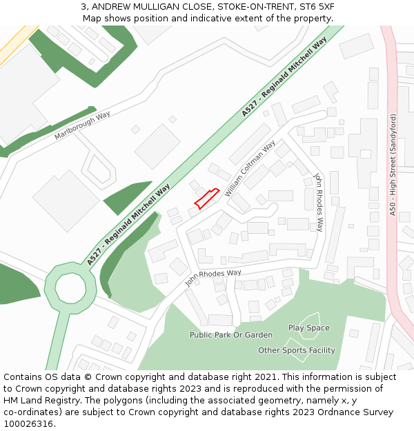 3, ANDREW MULLIGAN CLOSE, STOKE-ON-TRENT, ST6 5XF: Location map and indicative extent of plot