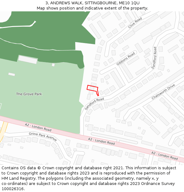 3, ANDREWS WALK, SITTINGBOURNE, ME10 1QU: Location map and indicative extent of plot