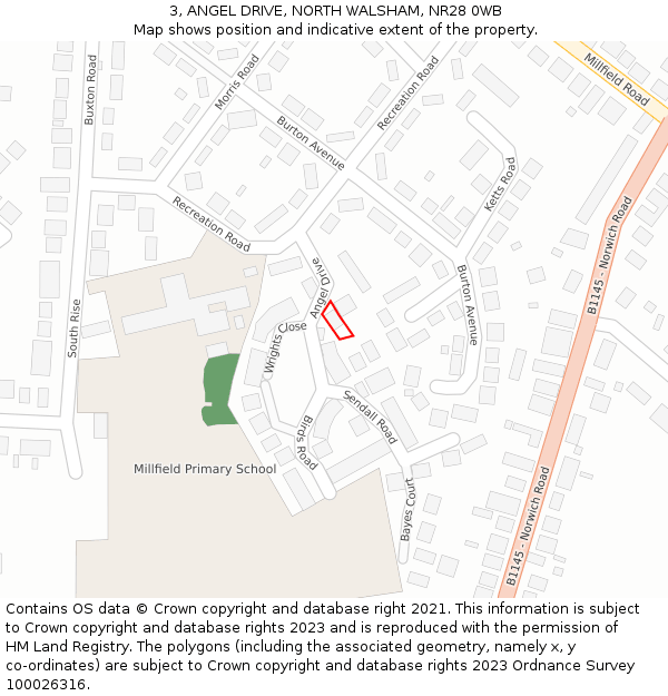 3, ANGEL DRIVE, NORTH WALSHAM, NR28 0WB: Location map and indicative extent of plot