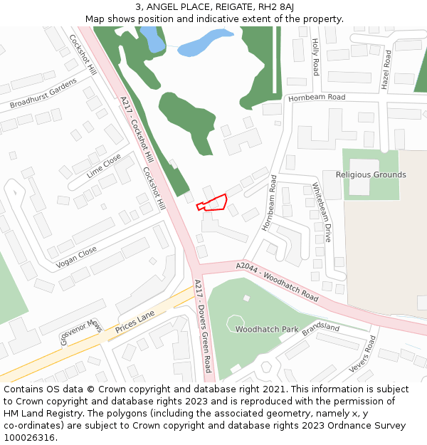 3, ANGEL PLACE, REIGATE, RH2 8AJ: Location map and indicative extent of plot