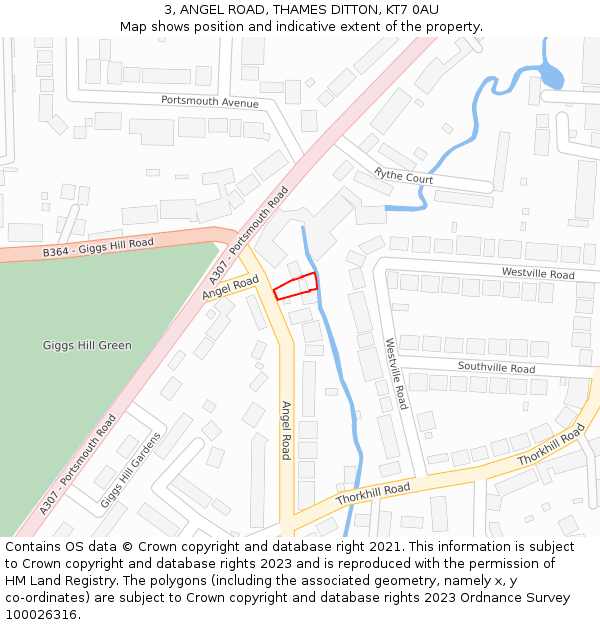 3, ANGEL ROAD, THAMES DITTON, KT7 0AU: Location map and indicative extent of plot