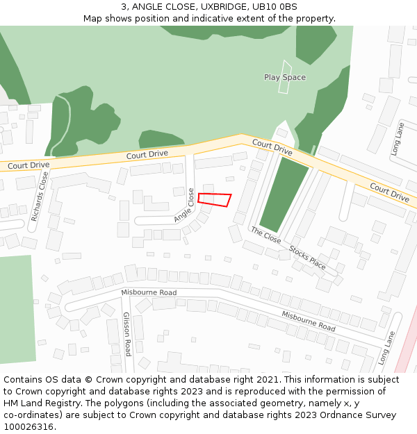 3, ANGLE CLOSE, UXBRIDGE, UB10 0BS: Location map and indicative extent of plot