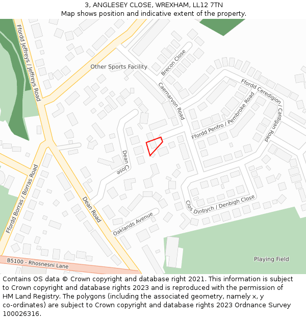 3, ANGLESEY CLOSE, WREXHAM, LL12 7TN: Location map and indicative extent of plot