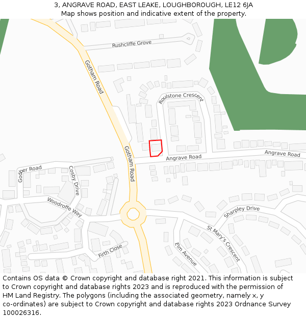 3, ANGRAVE ROAD, EAST LEAKE, LOUGHBOROUGH, LE12 6JA: Location map and indicative extent of plot