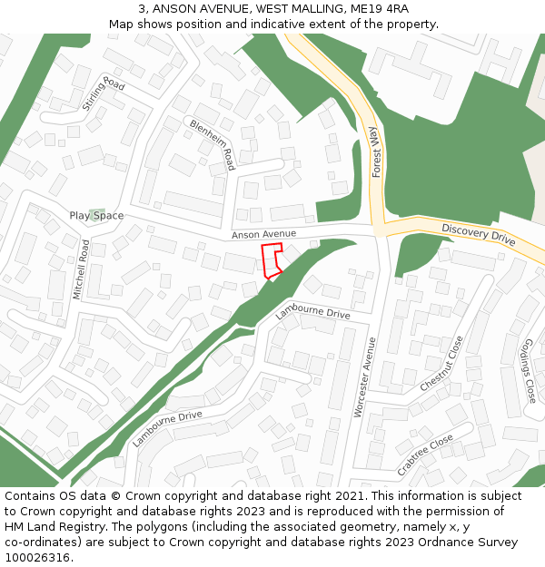 3, ANSON AVENUE, WEST MALLING, ME19 4RA: Location map and indicative extent of plot