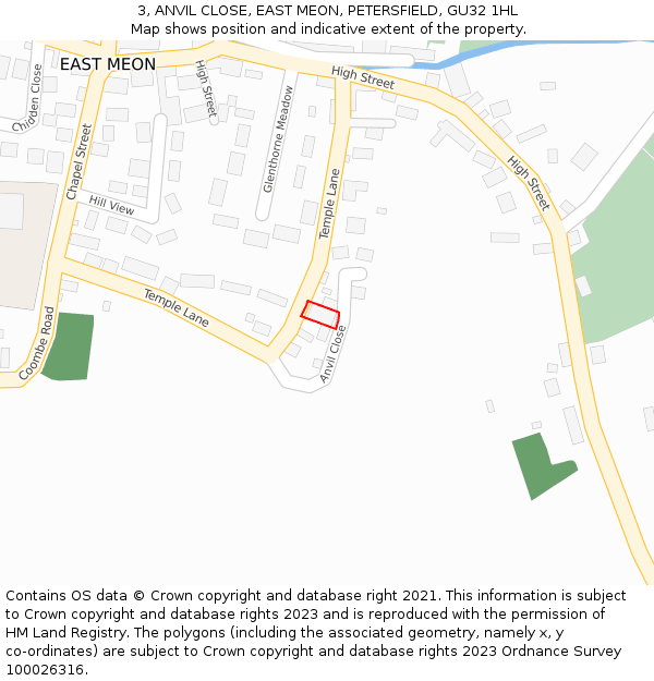 3, ANVIL CLOSE, EAST MEON, PETERSFIELD, GU32 1HL: Location map and indicative extent of plot