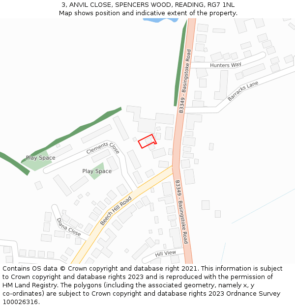 3, ANVIL CLOSE, SPENCERS WOOD, READING, RG7 1NL: Location map and indicative extent of plot