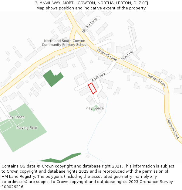 3, ANVIL WAY, NORTH COWTON, NORTHALLERTON, DL7 0EJ: Location map and indicative extent of plot