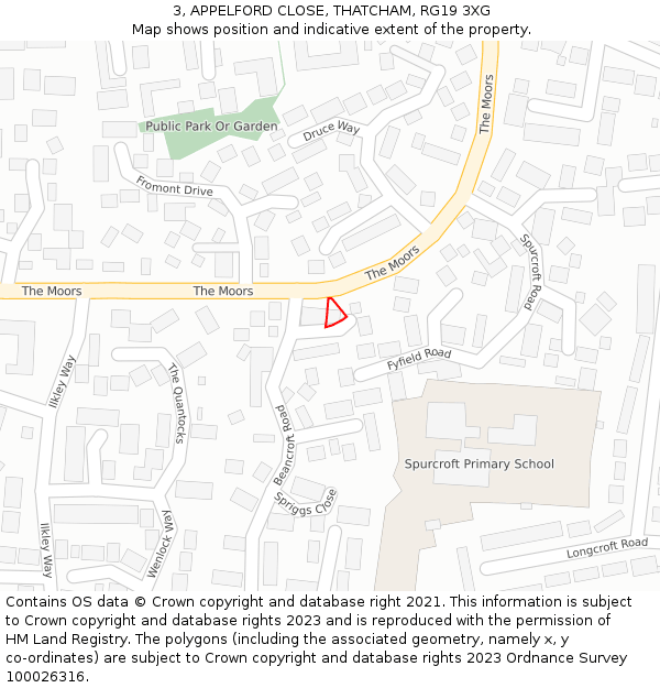 3, APPELFORD CLOSE, THATCHAM, RG19 3XG: Location map and indicative extent of plot
