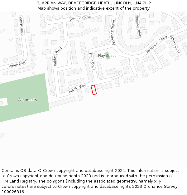 3, APPIAN WAY, BRACEBRIDGE HEATH, LINCOLN, LN4 2UP: Location map and indicative extent of plot