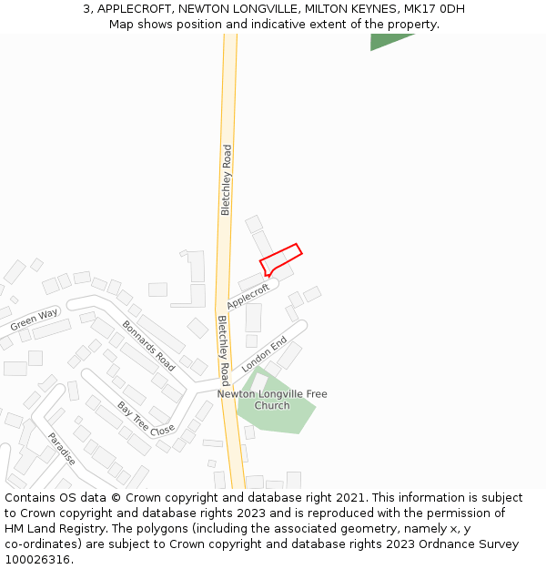 3, APPLECROFT, NEWTON LONGVILLE, MILTON KEYNES, MK17 0DH: Location map and indicative extent of plot