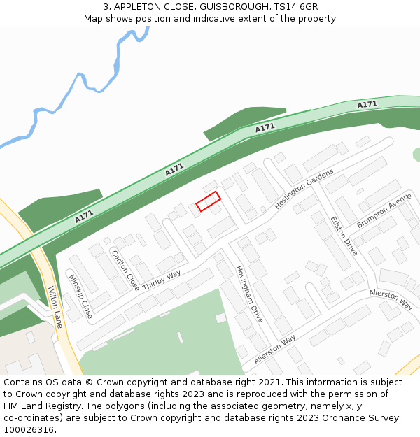 3, APPLETON CLOSE, GUISBOROUGH, TS14 6GR: Location map and indicative extent of plot