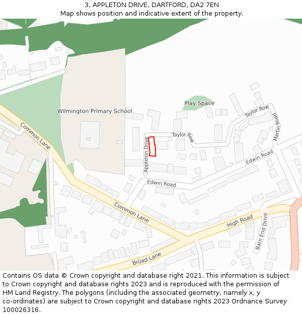 3, APPLETON DRIVE, DARTFORD, DA2 7EN: Location map and indicative extent of plot