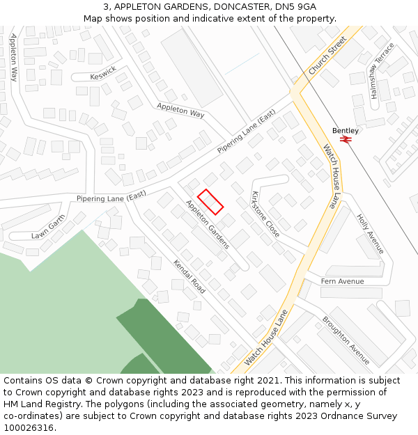 3, APPLETON GARDENS, DONCASTER, DN5 9GA: Location map and indicative extent of plot