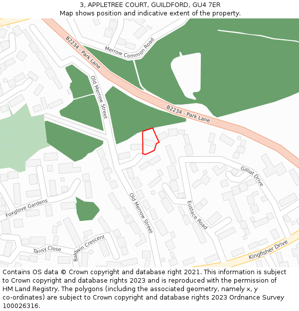 3, APPLETREE COURT, GUILDFORD, GU4 7ER: Location map and indicative extent of plot