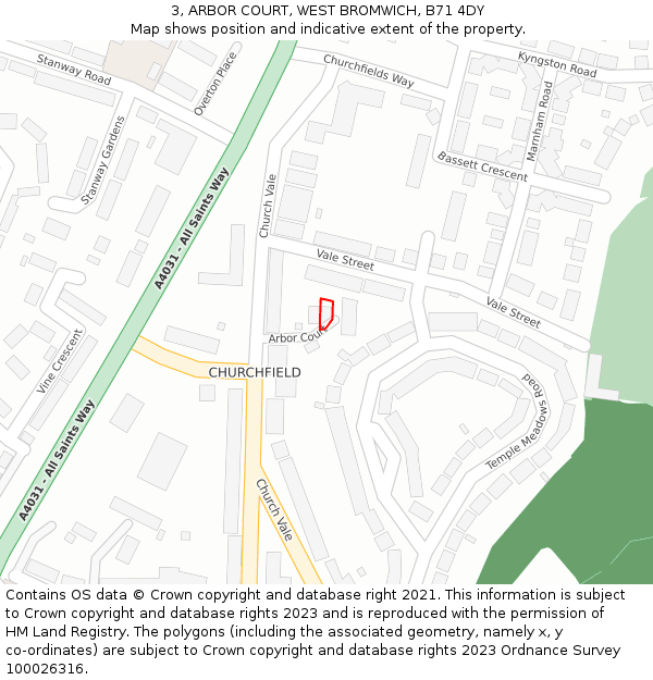 3, ARBOR COURT, WEST BROMWICH, B71 4DY: Location map and indicative extent of plot
