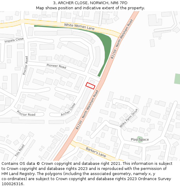 3, ARCHER CLOSE, NORWICH, NR6 7PD: Location map and indicative extent of plot