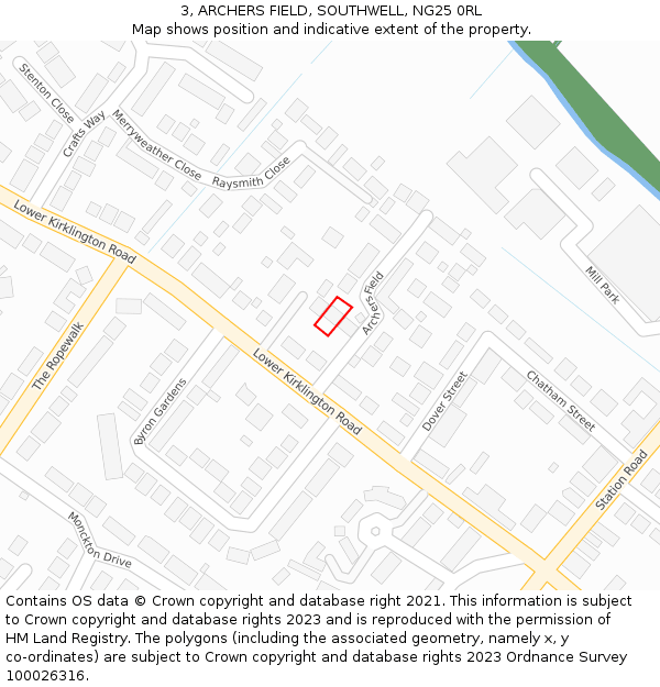 3, ARCHERS FIELD, SOUTHWELL, NG25 0RL: Location map and indicative extent of plot