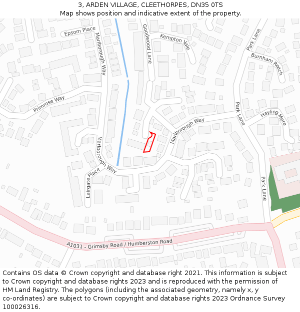 3, ARDEN VILLAGE, CLEETHORPES, DN35 0TS: Location map and indicative extent of plot