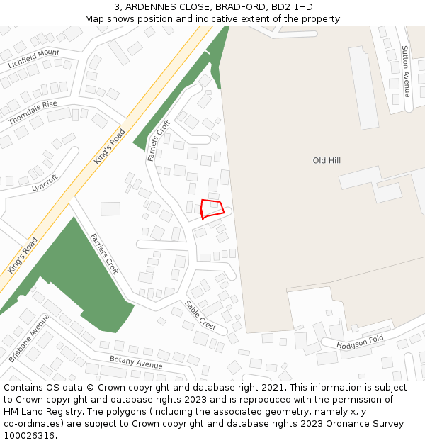 3, ARDENNES CLOSE, BRADFORD, BD2 1HD: Location map and indicative extent of plot