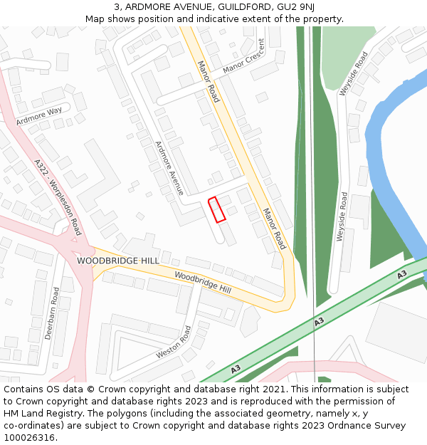 3, ARDMORE AVENUE, GUILDFORD, GU2 9NJ: Location map and indicative extent of plot