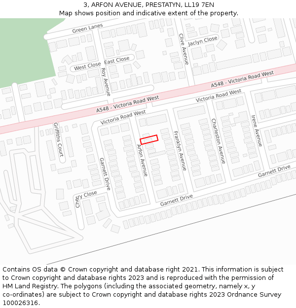 3, ARFON AVENUE, PRESTATYN, LL19 7EN: Location map and indicative extent of plot