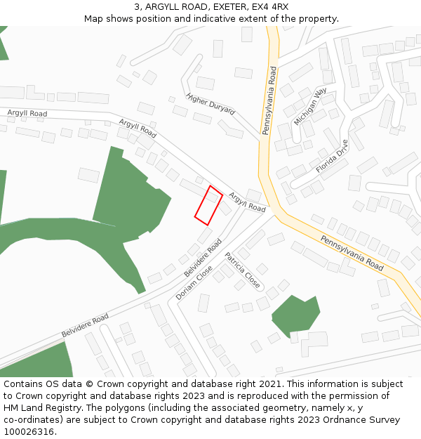 3, ARGYLL ROAD, EXETER, EX4 4RX: Location map and indicative extent of plot