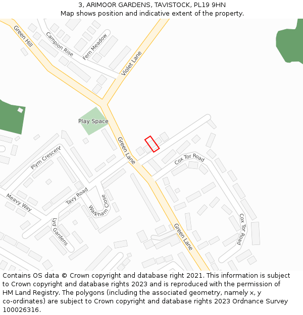 3, ARIMOOR GARDENS, TAVISTOCK, PL19 9HN: Location map and indicative extent of plot