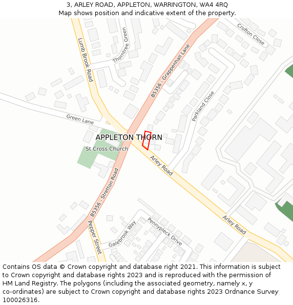 3, ARLEY ROAD, APPLETON, WARRINGTON, WA4 4RQ: Location map and indicative extent of plot