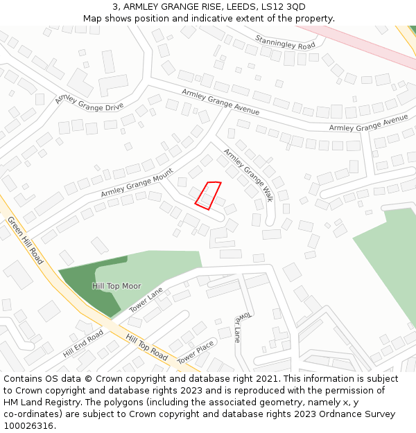 3, ARMLEY GRANGE RISE, LEEDS, LS12 3QD: Location map and indicative extent of plot