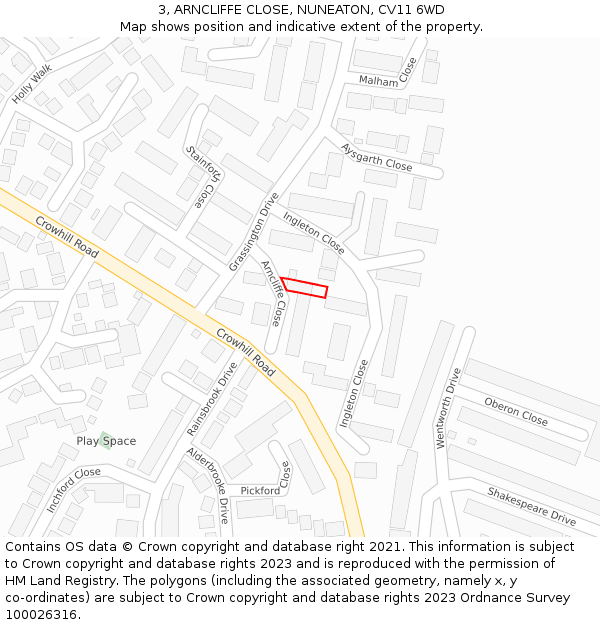 3, ARNCLIFFE CLOSE, NUNEATON, CV11 6WD: Location map and indicative extent of plot